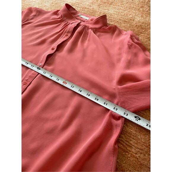 HINGE 100% silk Size M Coral Button Down Long Sleeve Blouse - Picture 6 of 8